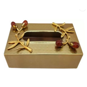 Caja de pañuelos de Metal plateado martillado con acento de flores doradas, accesorio de Mesa para el hogar, caja de pañuelos decorativa de diseño Vintage - Product Image 6