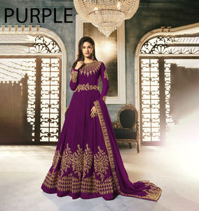 Últimas Tendencias de Moda para Mujer, Traje Anarkali Largo de Georgette con Bordado, Vestido con Dupatta, Traje para Fiesta de Bodas, Completamente Cosido - Product Image 1