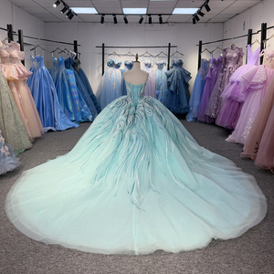 8508 Gorgeous Turquoise Strapless Beading Ball Gown Sweet 16 Girls Quinceanera Dress - Product Image 4
