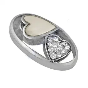Trendy Women's Silver Heart <b>Ring</b> with <b>Crystal</b> Inlay Fashion Jewelry Featuring Geometric Alloy and Copper for Children - Product Image 2