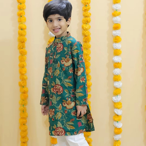 Traje Kurta pijama boda fiesta desgaste elegante estampado floral niños ropa asequible niños Sherwani - Product Image 1