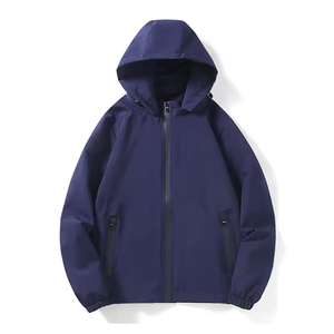 OEM personalizado de los hombres de los deportes al aire libre impermeable chaqueta cortavientos de manga larga con capucha con cuello alto cremallera completa - Product Image 1