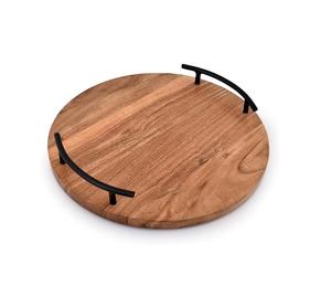 Plateau de service en bois élégant écologique avec la conception décorative faite main de poignée en métal idéale pour la table de salle à manger de restaurant - Product Image 1