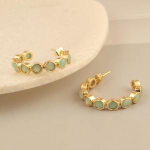 ต่างหูห่วงทรงกลมประดับอะมาโซไนต์ทรงเหลี่ยม ชุบทองคำ 18k หรูหรา ทำจากทองเหลืองแท้ เครื่องประดับแฟชั่นสไตล์โบโฮ เหมาะสำหรับทุกโอกาส - Product Image 6