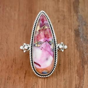 Bague en forme de larme rose en cuivre turquoise en argent sterling 925 Boho en filigrane bijoux cadeau pour femme - Product Image 3