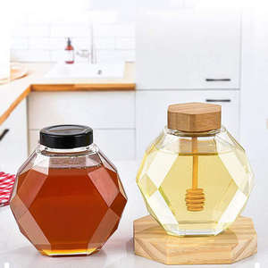 Hexagon Shape <b>Glass</b> Honey Storage <b>Container</b> Modern Detachable Sealed Jar Wooden Dipper Cork <b>Lid</b> <b>for</b> Honey Syrup Jam Packaging - Product Image 4