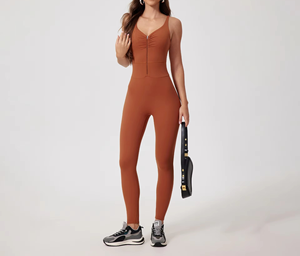 Body de yoga pour femmes facile à porter avec combishorts de contrôle du ventre Gym Fitness Half Zip Onesie Athletic Combinaison à manches longues - Product Image 2