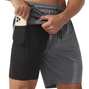 Pantalones Cortos Deportivos Personalizados para Hombre, de Cintura Baja, Doble Capa de Lona, hasta la Rodilla, de Secado Rápido, Transpirables, Ecológicos, con Entrepierna de 5 Pulgadas, 2 en 1 - Product Image 1