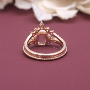 IGI Certified Lab Grown Diamond Radiant Cut Engagement Ring in 14K Rose / Yellow & White Gold | Vintage <b>Cluster</b> Halo Bridal Ring - Product Image 4
