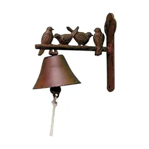Campana decorativa per esterni in ghisa uccelli su ramoscello campana per montaggio a parete per cortile campana per porta in ferro rustico in metallo all'ingrosso