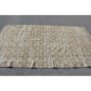 Tapis en laine turque vintage Beige moderne 4 'x 8.6' tissage plat Patchwork motif Latex soutenu tapis de salon pour les décorations pour la maison - Product Image 3