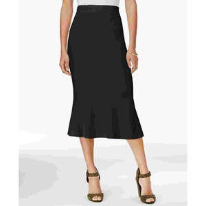 Falda Midi Negra Cómoda para Mujer Rachel Roy, Estilo Formal Coreano, Jacquard Elástico, Cintura Imperio, Estampado, Ideal para Primavera - Product Image 1