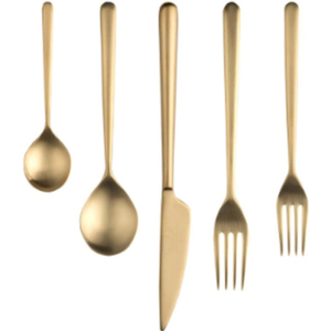 Suministros indios hechos a mano de alta calidad, cubiertos, cuchara, tenedores, cuchillo, acero inoxidable, chapado en oro con mango redondo negro, juego de cubiertos - Product Image 3