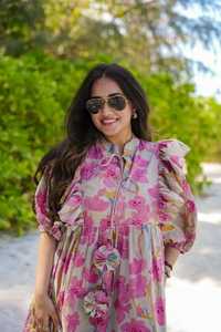 Vestido floral gris cómodo indio y paquistaní esencial para fiestas de verano Ropa de fiesta más reciente - Product Image 2