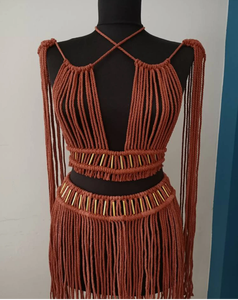 Melissa Macrame 2 piezas Set, Macrame Dress, Boho hippie Festival dress Top Women Macrame Beach Dress - Product Image 3