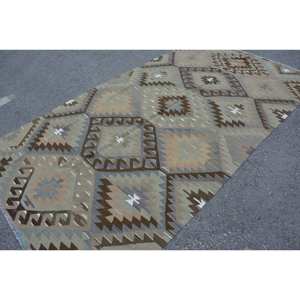 Vintage Turkish Kilim <b>Rug</b> 5.3 X 10.3ft Brown Gray Patchwork Design Flat Weave Braided Wool <b>Jute</b> Latex Hallway Rectangle - Product Image 2