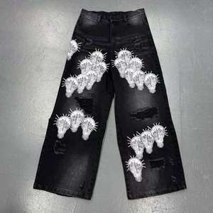 Custom Embroidered logo <b>Jeans</b> Straight Leg Cotton Elastic Denim Pants Embroidery <b>Jeans</b> Pants for <b>Men</b> distressed <b>rips</b> <b>jeans</b> - Product Image 4