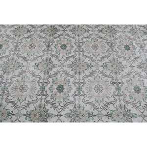 Tapis vintage turc écologique en patchwork 4,6x8,6 pieds, vert, en laine orientale avec envers en latex - Product Image 5