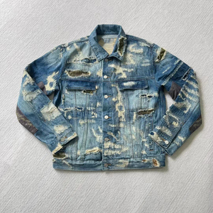 2025 High Quality Distressed Stacked Quilted Printed <b>Winter</b> Streetwear Hooded Button Front Denim <b>Jacket</b> Unisex - Product Image 3