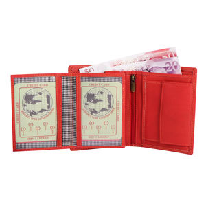 กระเป๋าสตางค์หนังแท้สำหรับผู้ชายแบบคลาสสิกดีไซน์สองพับพร้อมช่องเสียบการ์ดหลายช่องและปุ่มปิดที่ยาวสั้น - Product Image 2