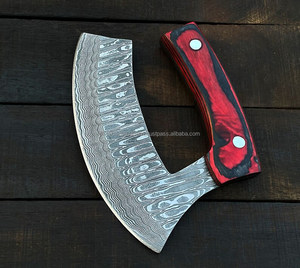 มีดดามัสกัสแบบดั้งเดิมเต็ม Tang เครื่องตัดพิซซ่าอเนกประสงค์ขวานเนื้อสับยูทิลิตี้เครื่องตัดพิซซ่ามีดขวานหนัง Sheath - Product Image 4