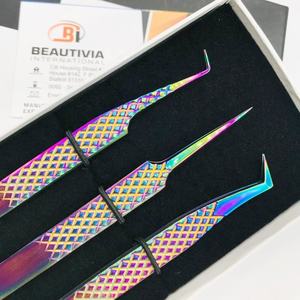 Pince à épiler d'extension de cils plasma arc-en-ciel en acier inoxydable durable de haute qualité pointe pointue en gros - Product Image 5