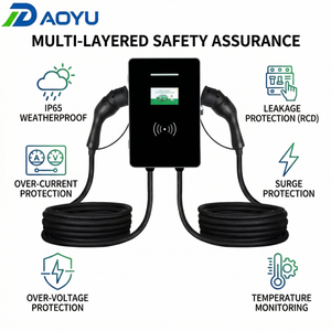 Borne de recharge murale universelle double port pour VE Type 2 Type 1 GBT 7kW-22kW*2 OCPP 1.6J APP Station de charge rapide intelligente Version globale - Product Image 5