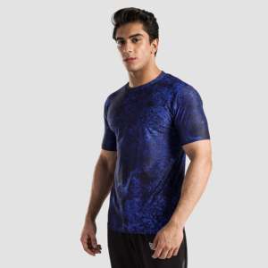 เสื้อเชิ้ตผ้าฝ้ายพิมพ์ลายสไตล์ลำลองติดกระดุมสำหรับผู้ชาย สีน้ำเงิน สไตล์ตะวันตก เหมาะสำหรับใส่ทำงานหรือพักผ่อน แขนสั้น - Product Image 3