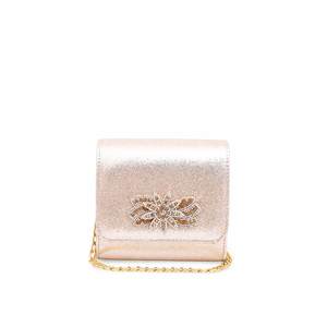 Golden Fancy Clutch P15322 Forro de satén Monedero de noche con patrón floral de media luna Bolso de fiesta de boda Perlas Cadenas Decoración - Product Image 3