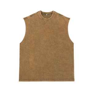 Dernier été américain Vintage lavé sans manches coton débardeur pour hommes et jeunes rue marque de mode fendue manches courtes - Product Image 4