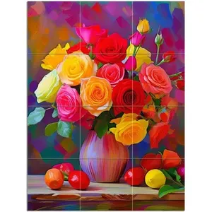 Mural de azulejos de colores rosas Naturaleza muerta Flores Cocina Baño Arte de pared Backsplash Categoría de producto Murales de pared - Product Image 1