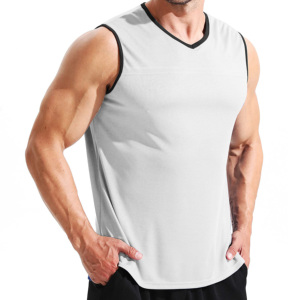 Logotipo personalizado negro acanalado suelto ajuste lado abierto corte bajo gimnasio Chaleco de talla grande hombre correr músculo camiseta sin mangas - Product Image 6