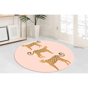 Tiger Print Circle <b>Rug</b>: Pink Animal Accent <b>Rug</b>, Non-Slip,<b>Chenille</b> <b>Rug</b> - Product Image 5