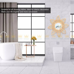 Miroir de maquillage moderne écologique Boho fabriqué à la main en rotin en forme de fleur dressing rétro décor de salle de bain design personnalisé - Product Image 6