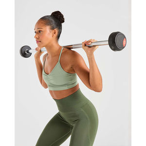 Soutien-gorge de sport vert olive à volants, détail central froncé, bretelles fines et maintien élevé – Nouveauté pour femme, idéal pour le fitness - Product Image 4