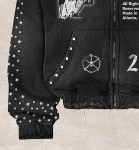 2025 nouveauté personnalisé unisexe lavé à l'acide en détresse sweat à capuche zippé avec strass, sérigraphie 100% coton polaire - Product Image 4