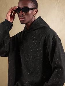 Sudadera con capucha personalizada con logotipo de diamantes de imitación bordados para hombre-forro polar de algodón pesado de alta calidad última moda - Product Image 5