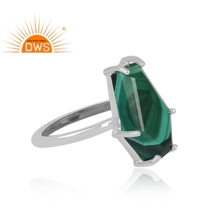 High Quality Fine Sterling Silver Natural <b>Malachite</b> Gemstone Coffin Design Stackable Ring Custom Jewelry Manufacturer - Product Image 3