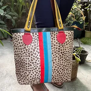 Women Tote Bag Handbag Cowhide Fur Leather Shopping Bag Multi Color Tote Bag Real Cowhide Hair on Leather Genuine Leather Nylon