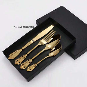 Wholesale Salad Serving Spoon Set of 6 with Black Gift Box <b>Mirrored</b> Steel <b>Vintage</b> Luxury Serving Spoon with <b>Gold</b> Metal Handle - Product Image 6