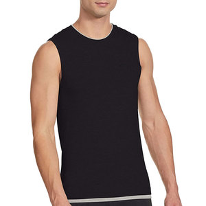 Camiseta sin mangas con cuello redondo para hombre, color negro sólido, logotipo personalizado, tejido transpirable, ropa deportiva para gimnasio, estilo informal, culturismo, marca fabricada - Product Image 1