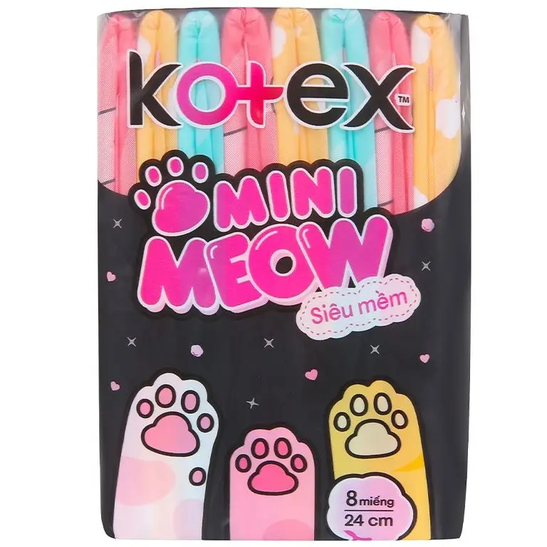 Kotex Mini Meow المناديل الصحية فائقة النعومة 8 قطع