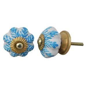 Perillas de cerámica hechas a mano al por mayor diseño de hoja blanca azul perilla de gabinete tiradores de cajón manijas de puerta fabricante de Hardware lote a granel - Product Image 3