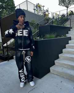 100% coton polaire français éponge pull survêtement pour hommes personnalisé en détresse broderie Logos Zip lourd à capuche ensemble hiver - Product Image 6