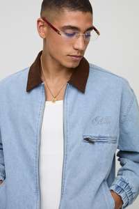 Chaqueta de mezclilla personalizada OEM con cremallera y cuello superior para hombre, chaqueta vaquera informal de manga larga con Cuello medio lavado, alta calidad - Product Image 2