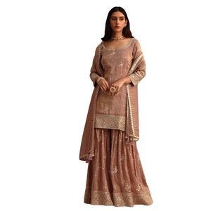 Mousse Mousse paillettes Kurti Sharara Set con Chanderi Banarasi Dupatta Premium etnico femminile abito festivo da festa - Product Image 2
