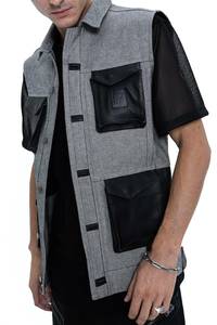 เสื้อกั๊กผู้ชายสไตล์ลำลองแบบกระดุมแถวเดียว สีน้ำเงินล้วน ทรงเข้ารูป มีกระเป๋าข้างผ่า  ผ้าเดนิม สำหรับฤดูใบไม้ร่วงและฤดูหนาว - Product Image 5