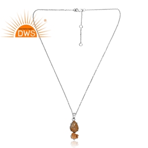 Collar con colgante de piedras preciosas de Coral y citrino Natural de Plata de Ley 925, joyería personalizada para mujer, regalo para ella - Product Image 1