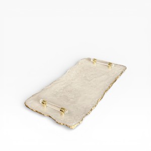 Plateau de service rectangulaire en améthyste violette avec surface en cristal poli et poignées dorées ornées - Product Image 6