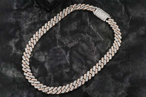 Cadena Cubana de 15 mm con Diamantes Redondos de Primera Calidad, Oro Sólido de 14K, Oro Rosa, Certificada, Estilo Hip Hop, Lujosa, 18 Pulgadas - Product Image 3